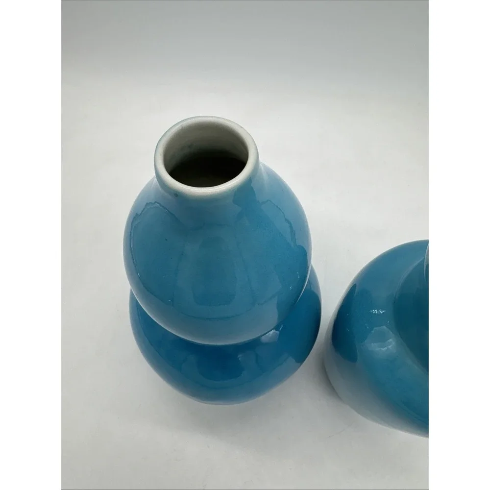 Set of Two Vases Tozai Home Turquoise MCM Gourd Style 8.25